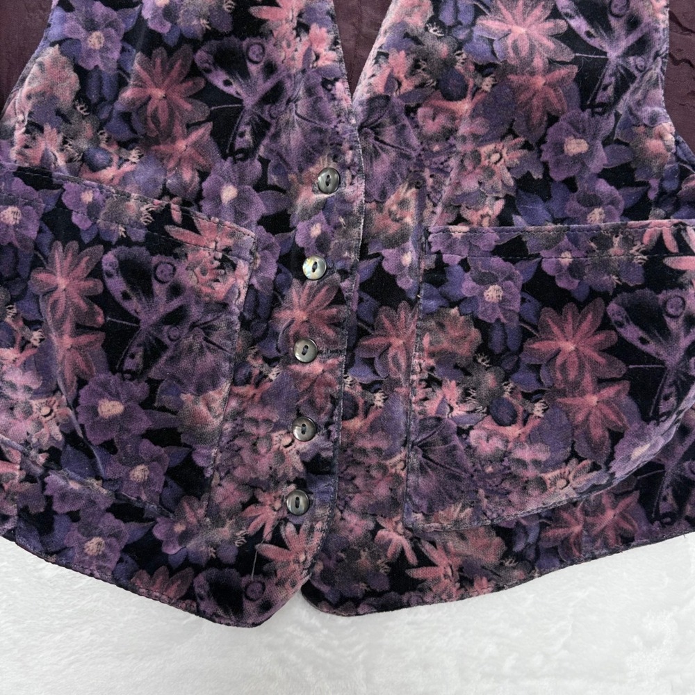 VTG 90s Campus Casuals Floral Velvet Vest Small Moody Romantic Witchy Whimsigoth - Picture 8 of 9